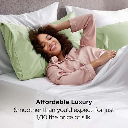 Vista 116 de Bedsure - Juego de fundas de almohada de satén tamaño king, 2 unidades - Fundas de almohada gris plateado para cabello y piel con cierre de sobre