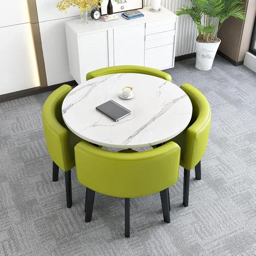 Vista 12 de Juego de mesa redonda de conferencias y sillas de comedor y sillas redondas, mesa de cocina moderna, ahorro de espacio y fácil de limpiar para cenar
