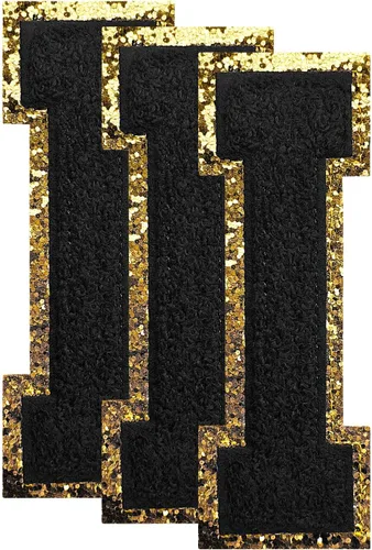 Vista 143 de 3 parches de letras de felpilla negra, parches de letras termo-adhesivas de 4-1/2", parches universitarios para ropa, S