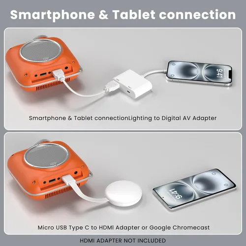 Vista 3 de HOMPOW Mini proyector con Bluetooth bidireccional, proyector portátil para uso de cine en casa, compatible con 1080P para interiores/exteriores