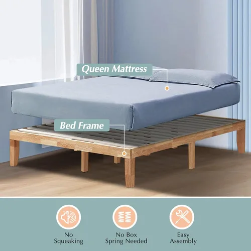 Vista 98 de COSTWAY Marco de cama de plataforma tamaño King, base de colchón de madera de goma maciza de 14 pulgadas con soporte de listones resistentes, marco