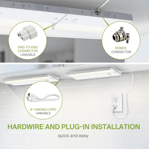 Vista 7 de ASD Iluminación LED giratoria para debajo del gabinete con enchufe o cableado de 12 pulgadas, luces regulables debajo del gabinete con interruptor