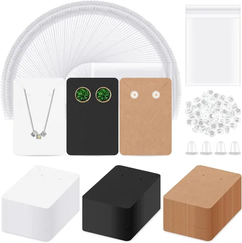 Glarks Juego de 550 tarjetas de aretes con parte trasera de aretes y bolsas autosellantes, 3.5 x 2.4 in, 3 colores, tarjetas de exhibición de