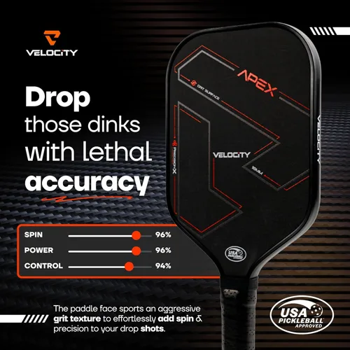 Vista 4 de Velocity Pro Pickleball Paddle, T700 Carbon Fiber with 16mm Proprietary Core, USAPA Approved, Elongated Anti-Slip Handle for Power, Spin, Control &