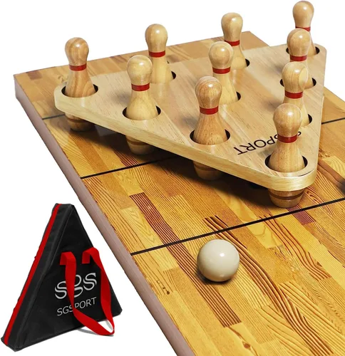 Juego de alfileres de bolos de tejo con 10 pines de bolos de madera dura de alta calidad, bola de boliche triangular Durabel de resina y bolsa de YDDS