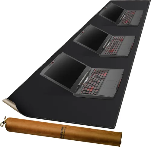 Vista 33 de MAIDERN Tapete de escritorio XXL de corcho y cuero, de 47.2 x 23.6 pulgadas, protector reversible para mouse de escritorio completo (negro)