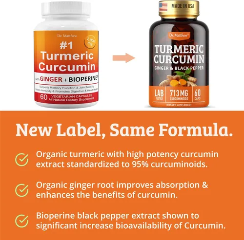 Vista 6 de Curcumina de cúrcuma con pimienta negra. Suplemento de cúrcuma y jengibre. 15 cápsulas de cúrcuma de alta potencia y absorción. Suplementos