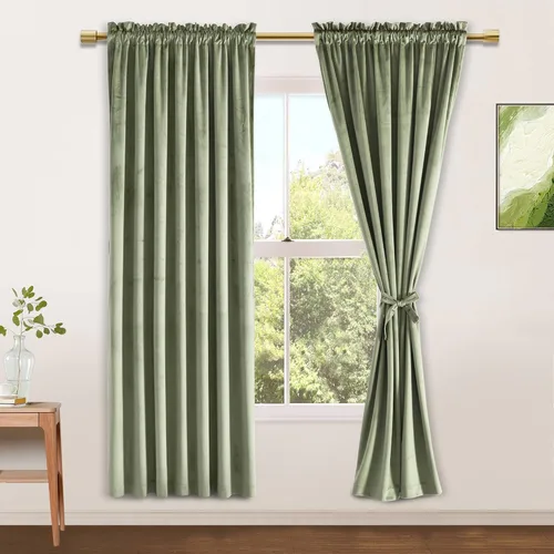 Vista 74 de JIUZHEN Cortinas de terciopelo rosa de 108 pulgadas para sala de estar, cortinas opacas extralargas para dormitorio, bolsillo para barra, protección