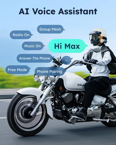 Vista 4 de ASMAX S1 - Auriculares Bluetooth para motocicleta con control de voz inteligente, sistemas de comunicación de casco de malla, cancelación de ruido