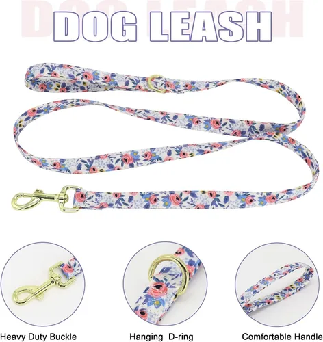 Vista 5 de Beirui Lindo juego de collares, arneses y correas para perro hembra, juego de collar y correa ajustable con flor, arnés de malla suave