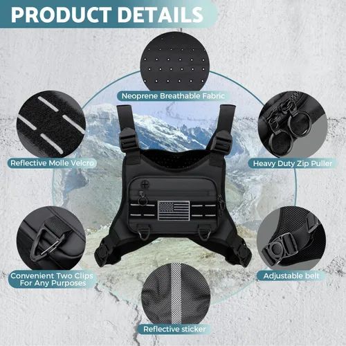 Vista 2 de Muserise Bolsa de Pecho Deportiva Para Hombres y Mujeres, Resistente al Agua, Ligera, Paquete de Pecho Frontal, Bolsa de Chaleco para Correr Con