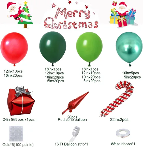 Vista 3 de Bonropin Kit de arco de guirnalda de globos de Navidad de 183 piezas con globos rojos de Navidad, lima, verde oscuro, verde metálico, globos