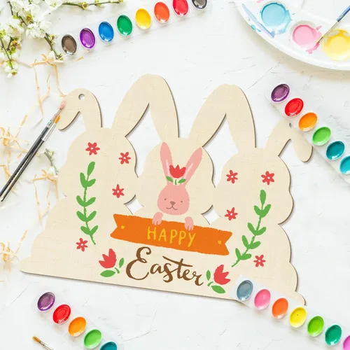 Vista 3 de Adornos de Pascua de Madera de Gran Tamaño de 12 Pulgadas para Pintar, Conejo de Madera DIY en Blanco Discos Redondos Sin Terminar Adorno Letrero