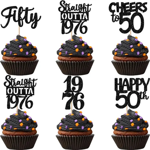 Vista 30 de 30 piezas de decoraciones para pastel de cumpleaños número 10, decoraciones de cupcakes negras con brillo, 10 feliz cumple, directo desde 2016, 10