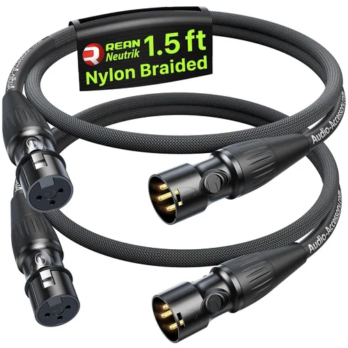 Vista 13 de Serie Oro Cables XLR Star Quad de 1.5 pies, Conectores Neutrik, Cable de micrófono 19AWG, Cable de micrófono trenzado en nylon reforzado con Kevlar