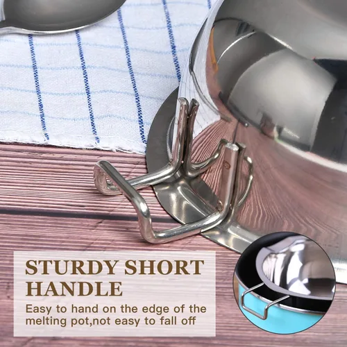 Vista 3 de Olla doble de acero inoxidable de 2 piezas con 2 cucharas de metal, olla de fusión de chocolate para derretir chocolate, mantequilla, queso, velas