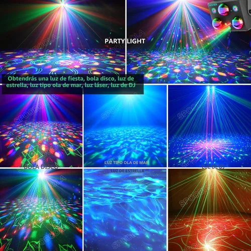 Vista 3 de Luces de fiesta, luz estroboscópica DJ de discoteca, proyector de bola de discoteca para escenario, efecto de rave, luz para clubes de baile, sonido