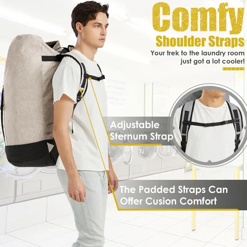 Vista 4 de Bolsas de lavandería extra grandes y resistentes, mochila de lavandería universitaria de 115 litros, bolsa de lavandería grande con correas