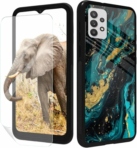 Vista 47 de for Samsung Galaxy A17 5G Phone Case 6.7" with Screen Protector Slim Tempered Glass Back Cover A Purple Cat Design Shockproof Protective Case for