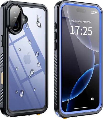 Vista 28 de ANTSHARE Funda impermeable IP68 para iPhone 16, negro/transparente Lente incorporada/protector de pantalla, protección militar contra caídas, funda