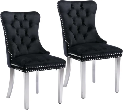 Vista 100 de Rhomtree Silla de comedor copetuda moderna de terciopelo para comedor, sillas de comedor tapizadas con diseño de remache de clavo, anillo trasero