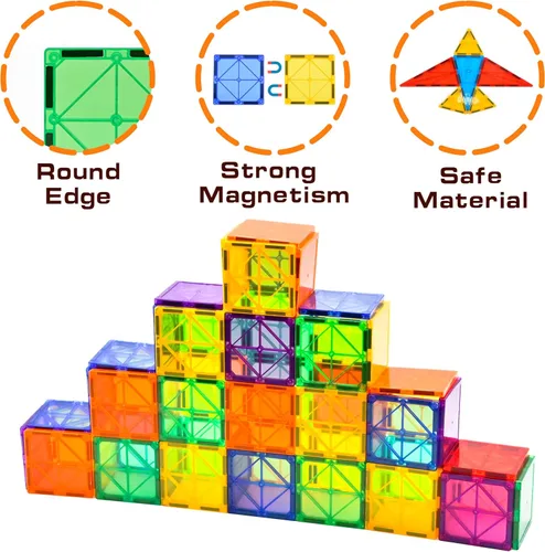 Vista 2 de CuteTiger Azulejos magnéticos, azulejos magnéticos, 100 piezas de bloques de construcción magnéticos sin automóviles, castillo de construcción