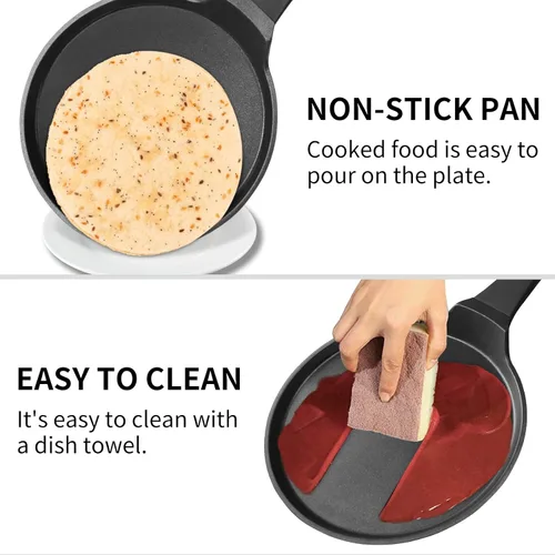 Vista 4 de Sartén antiadherente para crepas, sartén de 10 pulgadas, sartén para tortilla Dosa Tawa, sartén para panqueques de comal de inducción, sin PFOA