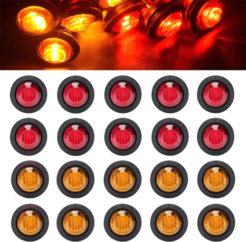 Vista 13 de FXC Luces LED de señalización de 3/4" redondas, indicadores de advertencia, luces laterales, frontales y traseras, luces de giro, cola y marcha