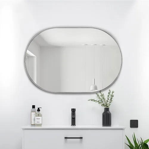 Vista 3 de TEEBARN Brushed Nickel Oval Bathroom Vanity Mirror 20x30 Pill Shaped Capsule Wall Mounted Mirror with Metal Frame Hangs Vertical & Horizontal