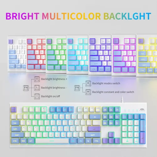 Vista 2 de MageGee Teclados cremosos, teclado clásico K2 con cable RGB retroiluminado 104 teclas, teclado ergonómico impermeable, teclados de PC