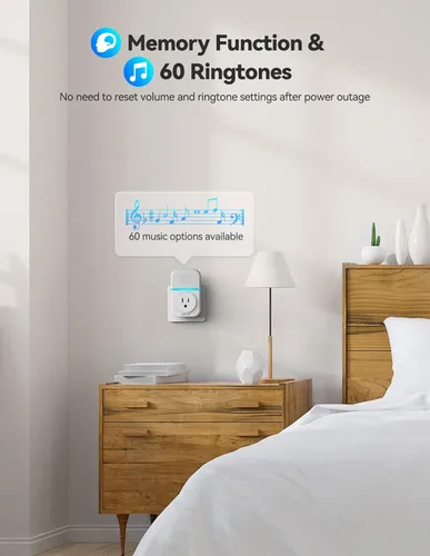 Vista 5 de TECKNET Timbre Inalámbrico, Timbre Autoalimentado, Timbre Inalámbrico de 0-110db con Enchufe para Casa y Aula, Timbre de Puerta Impermeable IP66