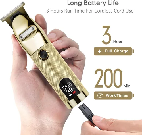 Vista 3 de Professional Hair Trimmer Cordless Outlining Trimmer T Liners Clippers for Men Rechargeable LED Display Zero Gapped Trimmers for Barbers（Gold