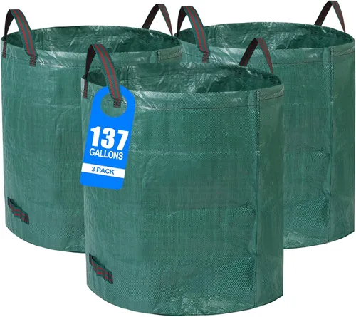 Vista 7 de 2 paquetes de 137 galones de bolsas reutilizables para residuos de jardín con fondo doble, bolsas extragrandes para hojas de césped, resistentes