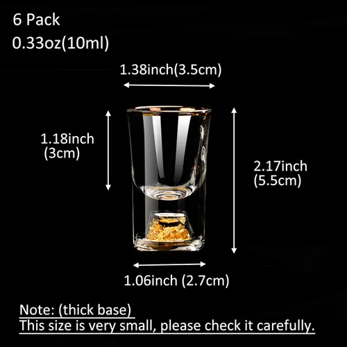 Vista 3 de Paquete de 6 vasos de chupito de 0.3 fl oz (0.33 onzas), juego de vasos de chupito de cristal decorado con copos de oro de 24 quilates, vasos