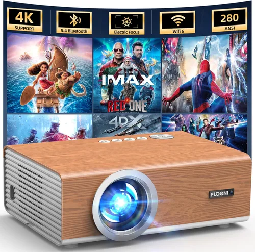 Vista 11 de [Enfoque eléctrico/alto brillo] Proyector FUDONI con WiFi y Bluetooth, nativo 1080P Real 400 lúmenes ANSI, proyector de cine al aire libre, pantalla