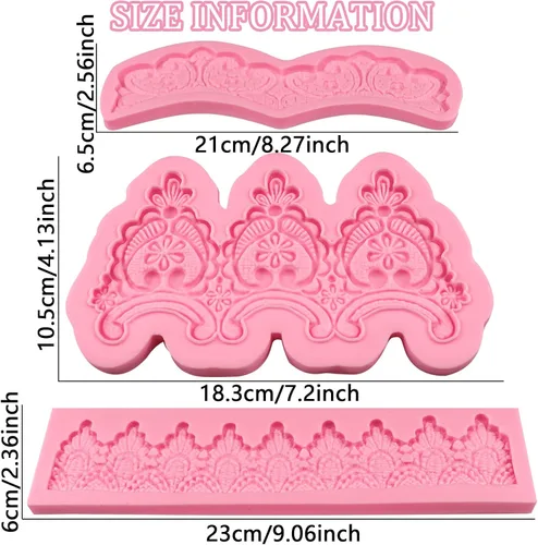 Vista 5 de Molde de decoración barroco para tartas en relieve, 3 piezas, moldes de silicona para fondant de encaje para chocolate, caramelo, mousse