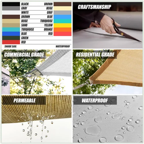 Vista 3 de Amgo Parasol cuadrado rectangular beige de 6 x 6 pies, UPF50+ AGTAPR1620, orden de hacer toldo, 95% de bloqueo UV, permeable al agua y al aire