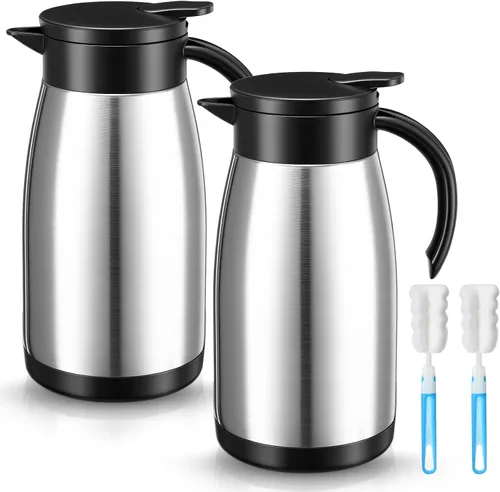 Vista 26 de Norme 2 jarras térmicas de café de acero inoxidable aisladas para líquidos calientes, dispensador térmico de jarra con cepillos para mantener