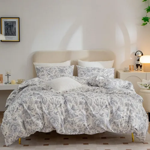 Vista 15 de Juego de ropa de cama individual 100% microfibra cepillada chic con flores, 3 piezas - Funda de edredón y 2 fundas de almohada con cierre