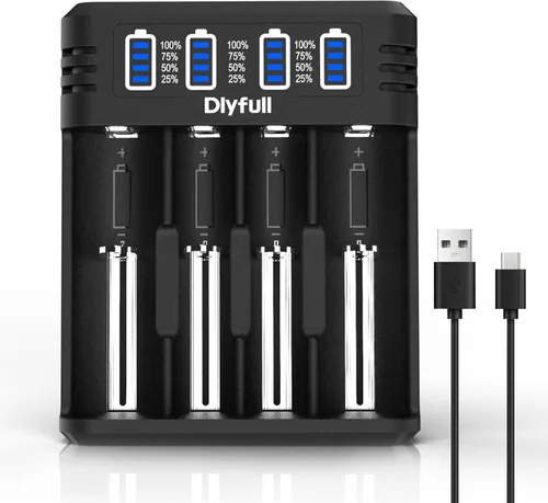 Dlyfull Cargador de batería 18650, cargador universal rápido para baterías recargables de 3.7V Li-ion IMR INR ICR 21700 10340 17335 17670 18500