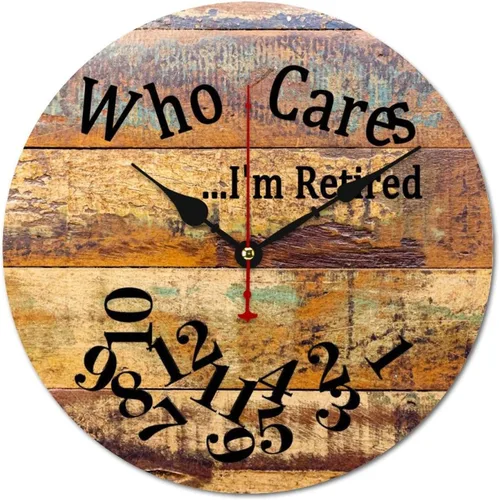 Vista 27 de Who Cares I'm Retired - Reloj de pared de madera para dormitorio, reloj de pared sin números, para colgar en la pared, sin tictac, para decoración