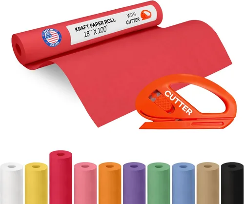 Vista 102 de Rollo de papel kraft amarillo de 36" x 1200" (100 pies) con cortador - Papel de regalo hecho en EE. UU. para embalaje, mudanza, envío