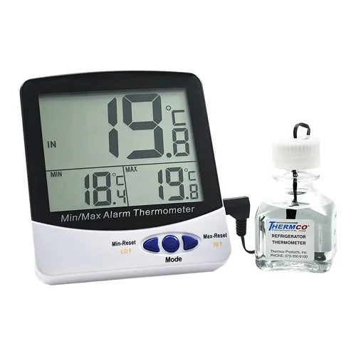 Thermco ACC895INC Termómetro digital de triple pantalla de dígitos grandes para incubadoras, -50 a 158.0 °F con botella de medios certificados