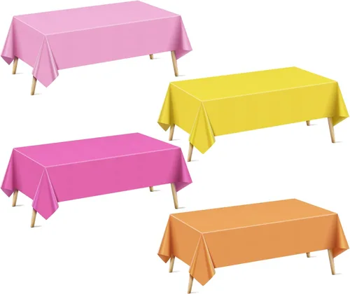 Vista 36 de Mantel rectangular de la serie azul y verde, 4 piezas, 54 x 72 pulgadas, color sólido, impermeable y a prueba de derrames, mantel de plástico