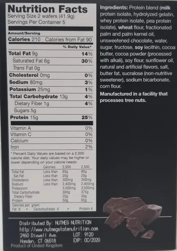 Vista 2 de Proti Fit Barra de oblea alta en proteínas, chocolate (5 porciones/caja), sin grasas trans, sin aspartamo, sin colesterol