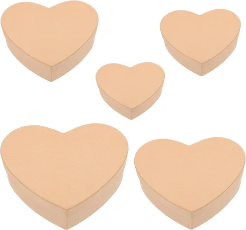 Caja de papel maché de papel con forma de corazón, caja anidada decorativa de papel Kraft, contenedor de dulces con tapas para manualidades,