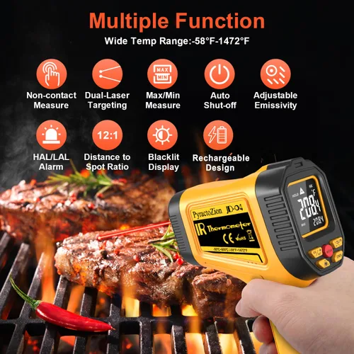 Vista 2 de Rechargeable IR Thermometer Gun, -58°F~1472°F Non-Contact Laser Thermometer Gun, High Accuracy Digital Infrared Temperature Gun for Cooking
