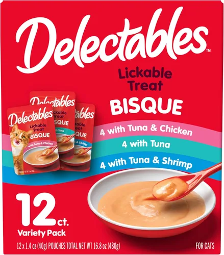 Vista 12 de Delectables Golosinas húmedas para lamer para gatos - Atún y pollo, 1.4 oz (paquete de 12)
