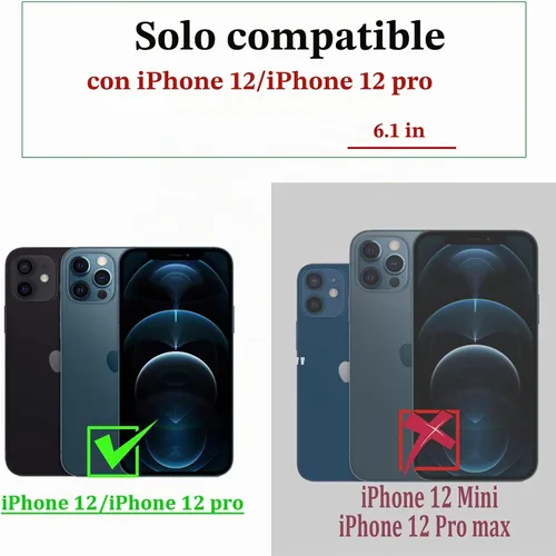 Vista 6 de Funda tipo cartera para iPhone 12 Pro/iPhone 12 para mujer, color Negro