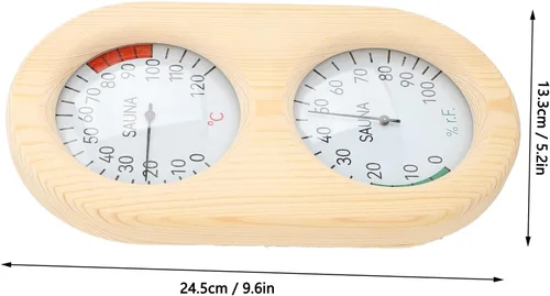 Vista 6 de flexman Termómetro higrómetro para sala de sauna, 2 en 1 248.0 °F 100% madera montado en la pared, accesorios para sala de vapor y baño